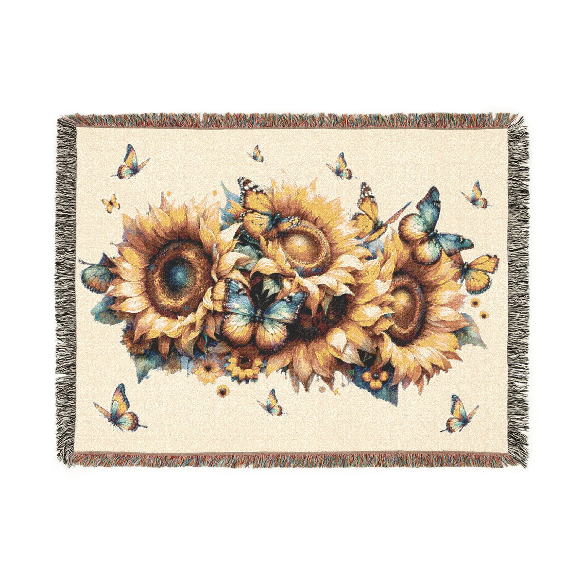 Sunflower & Butterfly Woven Blanket — Decorative Throw