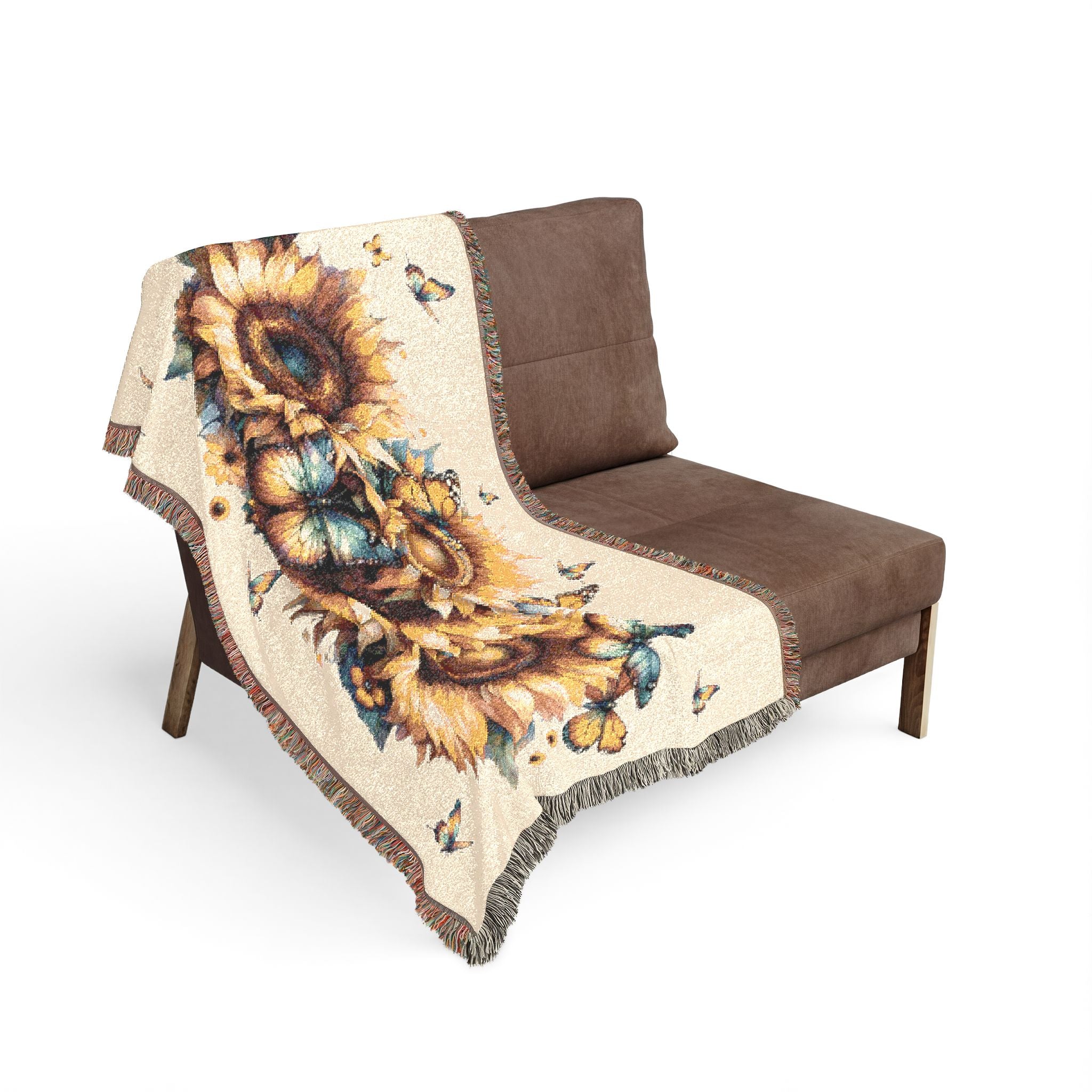 Sunflower & Butterfly Woven Blanket — Decorative Throw