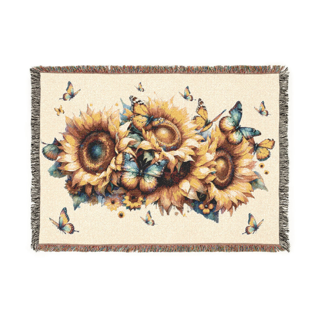 Sunflower & Butterfly Woven Blanket — Decorative Throw