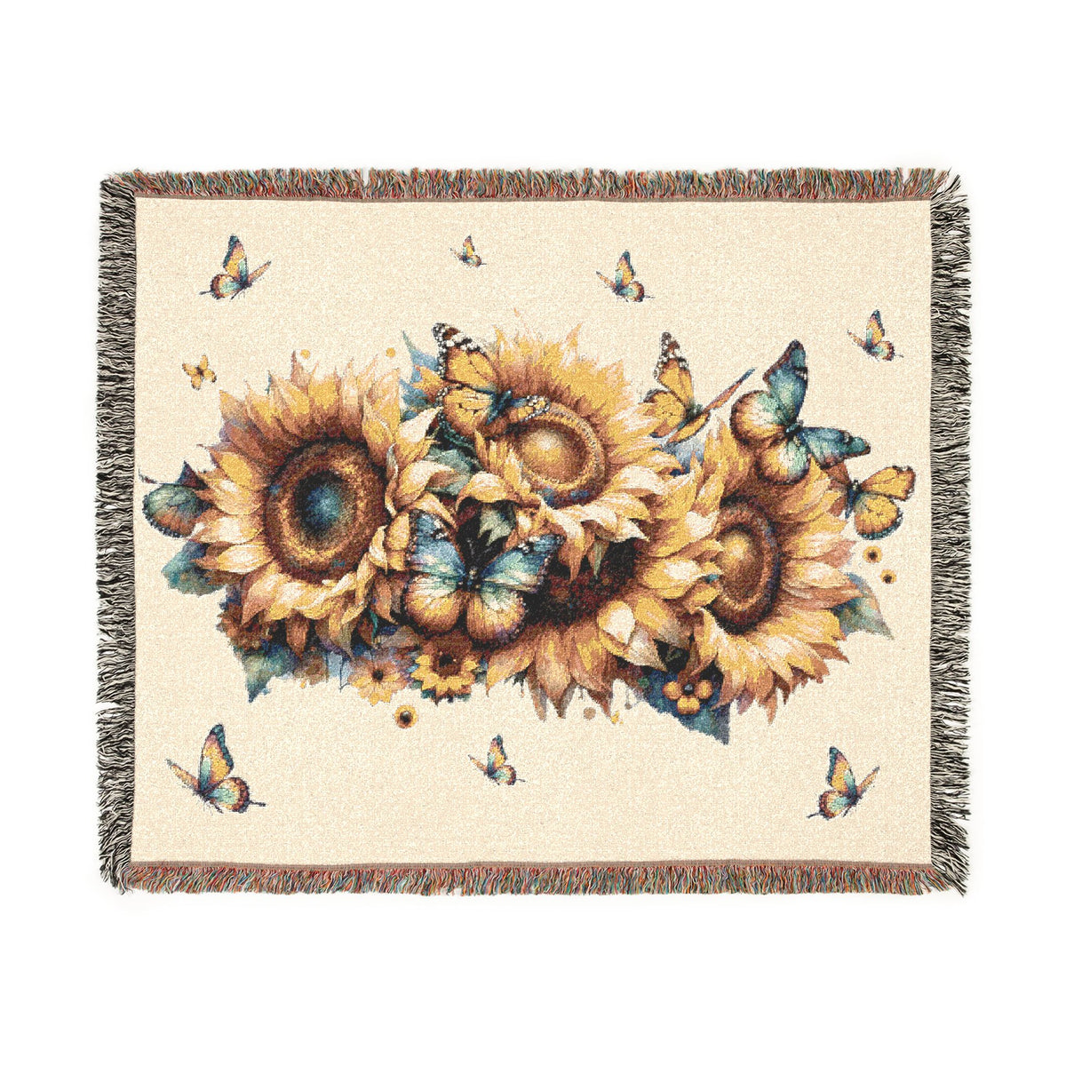 Sunflower & Butterfly Woven Blanket — Decorative Throw